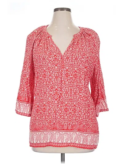 Pre-owned Jones & Co 3/4 Sleeve Blouse In Red