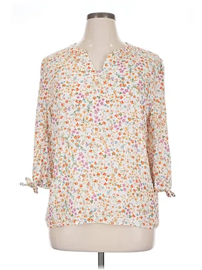 Pre-owned Jones & Co 3/4 Sleeve Blouse In White