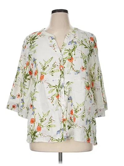 Pre-owned Jones & Co 3/4 Sleeve Blouse In White