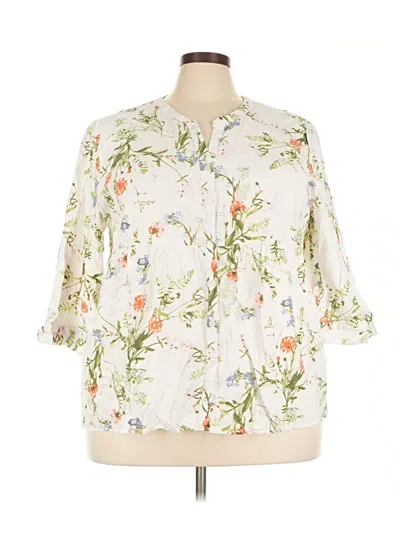 Pre-owned Jones & Co 3/4 Sleeve Blouse In White