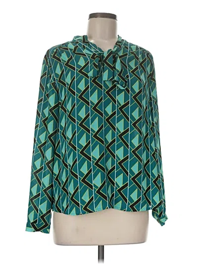 Pre-owned Jones & Co Long Sleeve Blouse In Teal