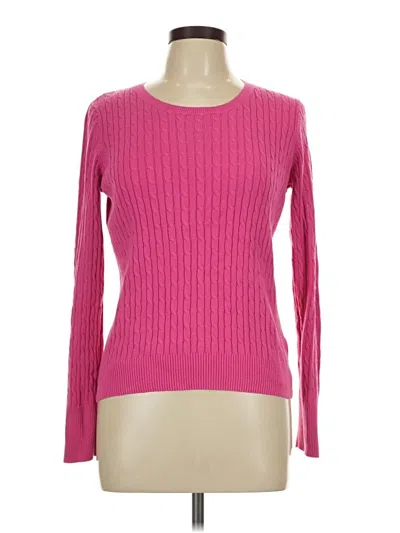 Pre-owned Jones & Co Long Sleeve Top Pink Solid Pattern Crew Neck Tops