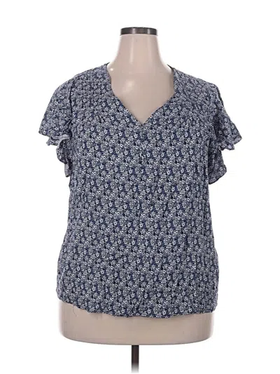 Pre-owned Jones & Co Short Sleeve Blouse In Blue