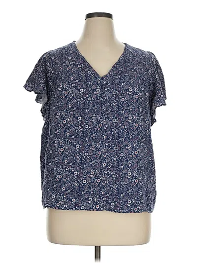 Pre-owned Jones & Co Short Sleeve Blouse In Blue