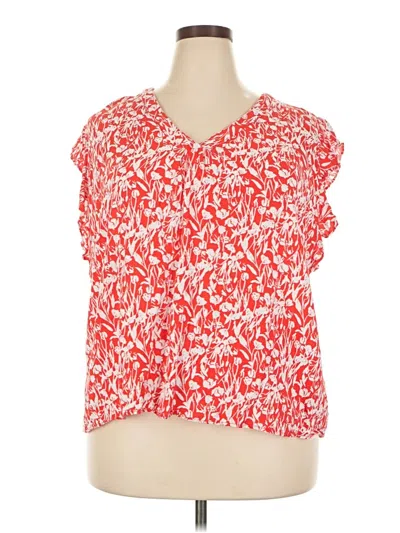 Pre-owned Jones & Co Short Sleeve Blouse In Red