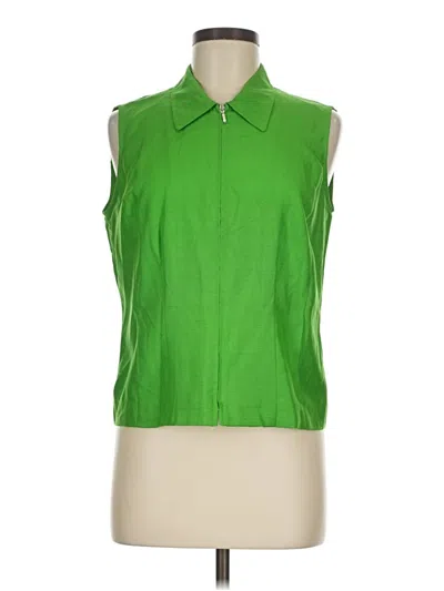 Pre-owned Jones & Co Sleeveless Silk Top Green Collared Neckline Tops