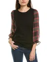 Jones New York Womens Plaid Viscose Pullover Top In Black