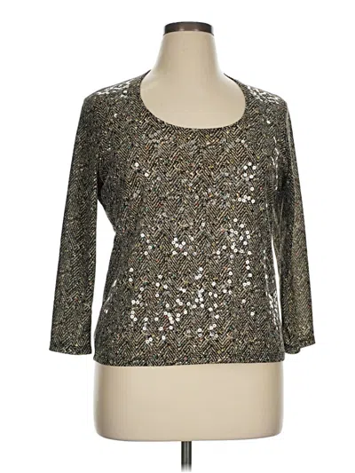 Pre-owned Jones New York 3/4 Sleeve Top Silver Scoop Neck Tops