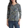 Jones New York Abstract Keyhole Three-quarter Sleeve Crepe Top In Blue