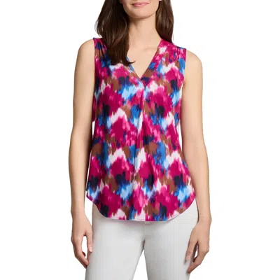 Jones New York Petite V Neck Pleat Front Shell Top In Pink