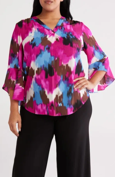 JONES NEW YORK JONES NEW YORK ABSTRACT PRINT V-NECK FLUTTER SLEEVE TOP