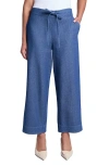 Jones New York Petite Cotton Tie-waist Chambray Pants In Blue