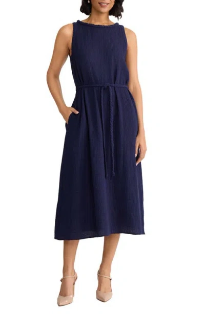 Jones New York Belted Sleevless Midi Dress In Blue