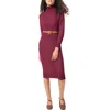 Jones New York Belted Turtleneck Sweater Dress In Bordeaux