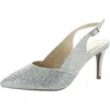 Jones New York Bernie Womens Rhinestone Pointed Toe Slingback Heels In Silver