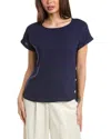 Jones New York Side Button Linen Blend Top In Blue
