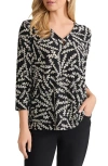 Jones New York Botanical Print V-neck Top In Black