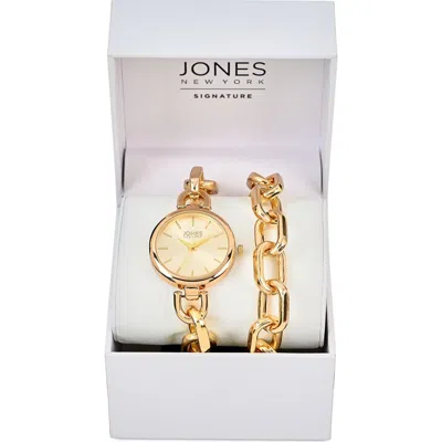 Jones New York Bracelet Watch & Bracelet Set, 34mm In Gold