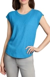 Jones New York Button Accent Cap Sleeve Top In Blue