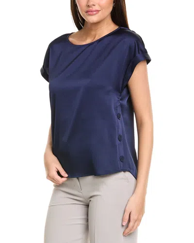 Jones New York Jasper Crepe Button Detail Blouse In Blue
