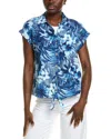 Jones New York Button Detail Linen-blend Blouse In Blue
