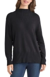 Jones New York Button Detail Rib Funnel Neck Sweater In Black