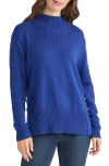 Jones New York Button Detail Rib Funnel Neck Sweater In Blue