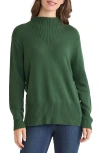 Jones New York Button Detail Rib Funnel Neck Sweater In Green