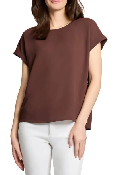 Jones New York Petite Round-neck Side-button Short-sleeve Top In Brown