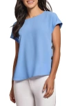 Jones New York Petite Round-neck Side-button Short-sleeve Top In Blue