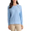 Jones New York Button Shoulder Cotton Blend Sweater In Blue