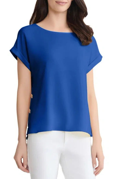 Jones New York Button Side Short Sleeve Top In Blue