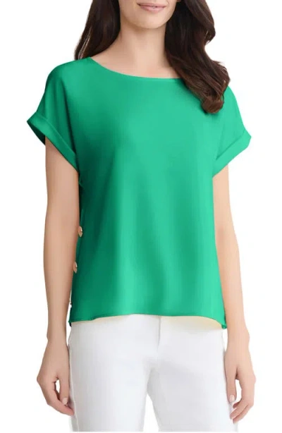 Jones New York Button Side Short Sleeve Top In Green