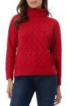 Jones New York Cable Stitch Turtleneck Sweater In Deep Rouge
