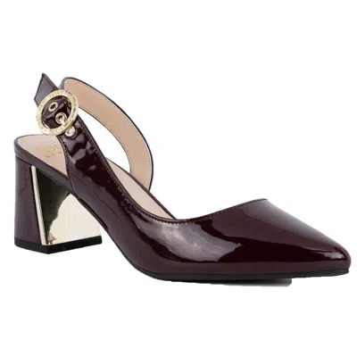 Jones New York Candree Womens Ankle Strap Open Back Block Heel In Burgundy Patent