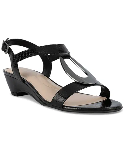 Jones New York Carmeyy Strappy Slingback Wedge Sandals In Black-b