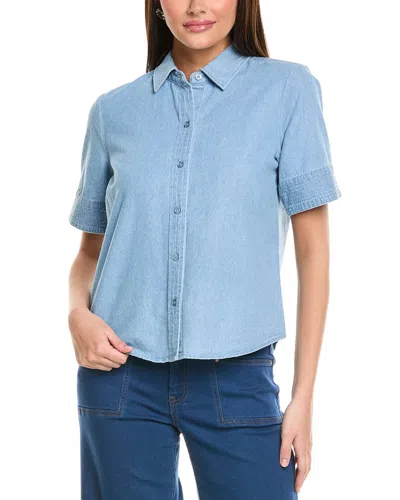Jones New York Chambray Button Front Top In Blue