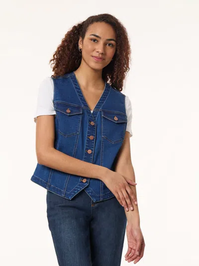 Jones New York Women's Denim Button-front V-neck Vest In Blue