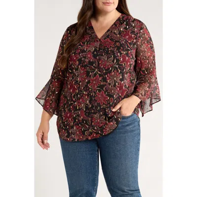 Jones New York Clip Dot Chiffon Top In Gold