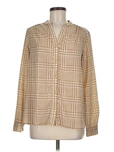 Pre-owned Jones New York Collection Long Sleeve Button Down Shirt In Tan