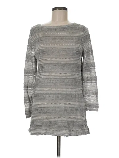 Pre-owned Jones New York Collection Long Sleeve Top Gray Boatneck Tops