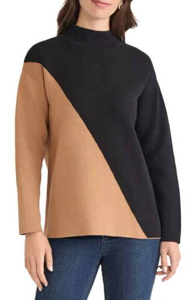 Jones New York Coloblock Mock Neck Sweater In Black