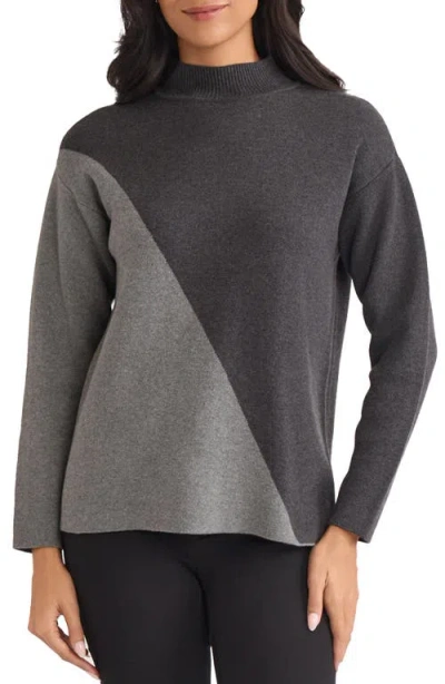 Jones New York Coloblock Mock Neck Sweater In Black