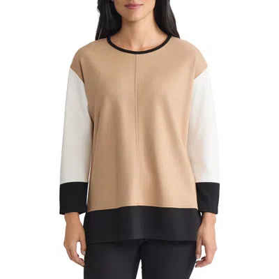 Jones New York Color Block Knit Top In Brown