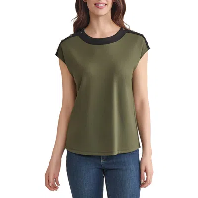 Jones New York Contrast Trim Drop Shoulder Top In Green