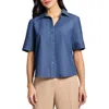 Jones New York Petite Cotton Short-sleeve Chambray Shirt In Dark Wash