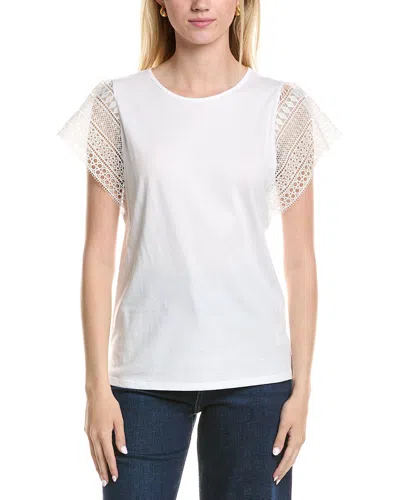 Jones New York Crochet Flutter Sleeve Top In White