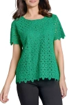 Jones New York Petite Short-sleeve Lace Top In Kelly