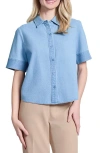 Jones New York Short Sleeve Denim Button-up Shirt In Pale Wash