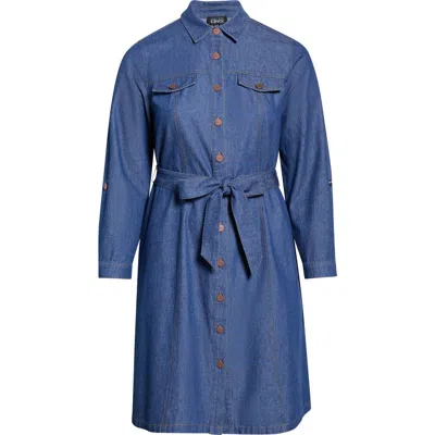Jones New York Tie Waist Denim Midi Shirtdress In Blue